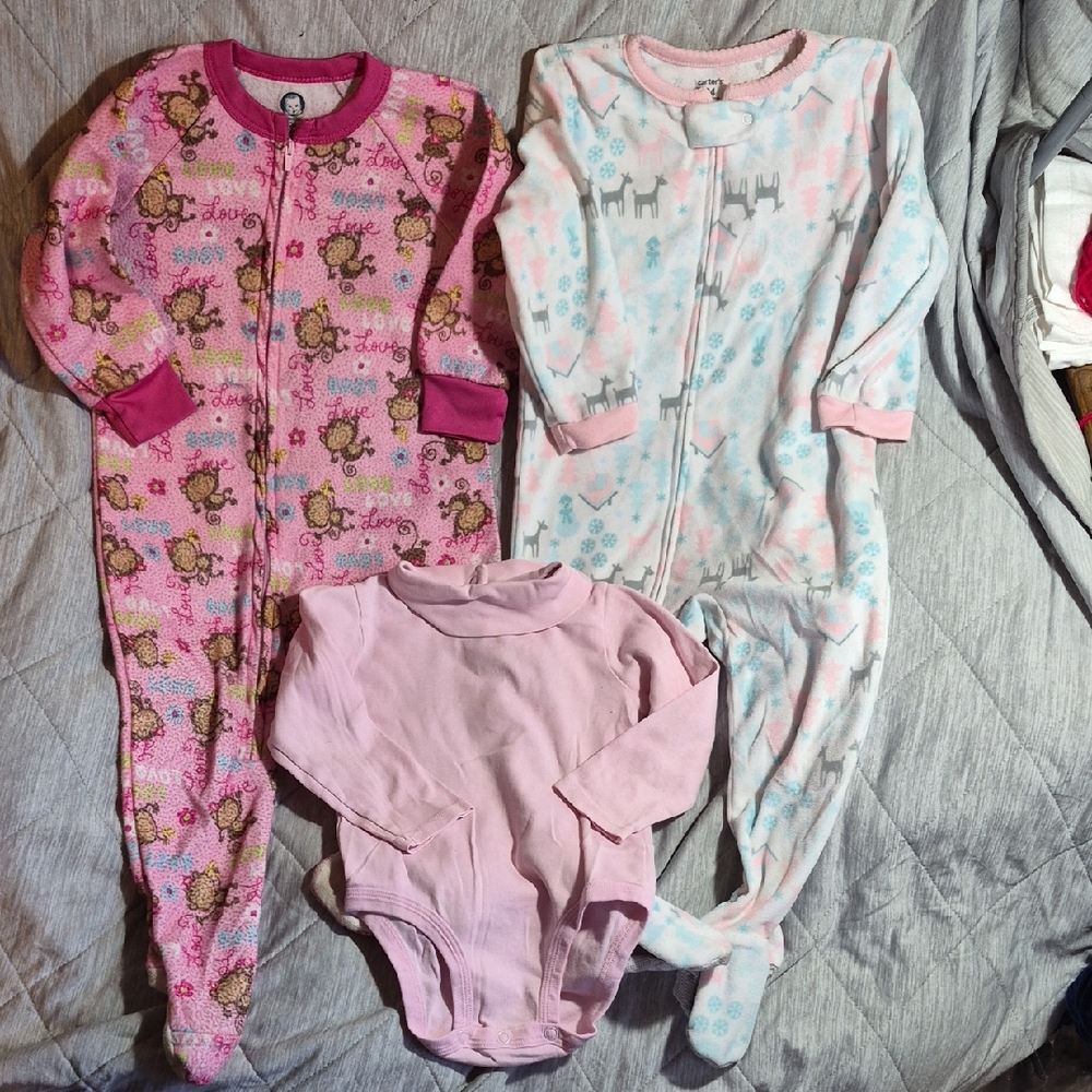 Gerber Pink Monkeys And Carters White Deer Footies 24m Girl. Carters 24m Onsie